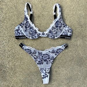 Lounge Luxe Balcony Bra in White & Black Size 34B and Thong Size XS NWOT